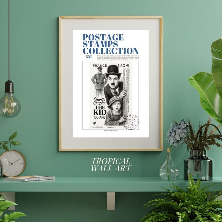 Charlie Chaplin Stamp Poster – The Kid 100th Anniversary – Vintage Style Printable Wall Art