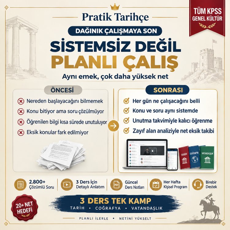 KPSS Genel Kültür Kampı | 2.800+ Soru + Zayıf Alan Analizi + Hoca Desteği
