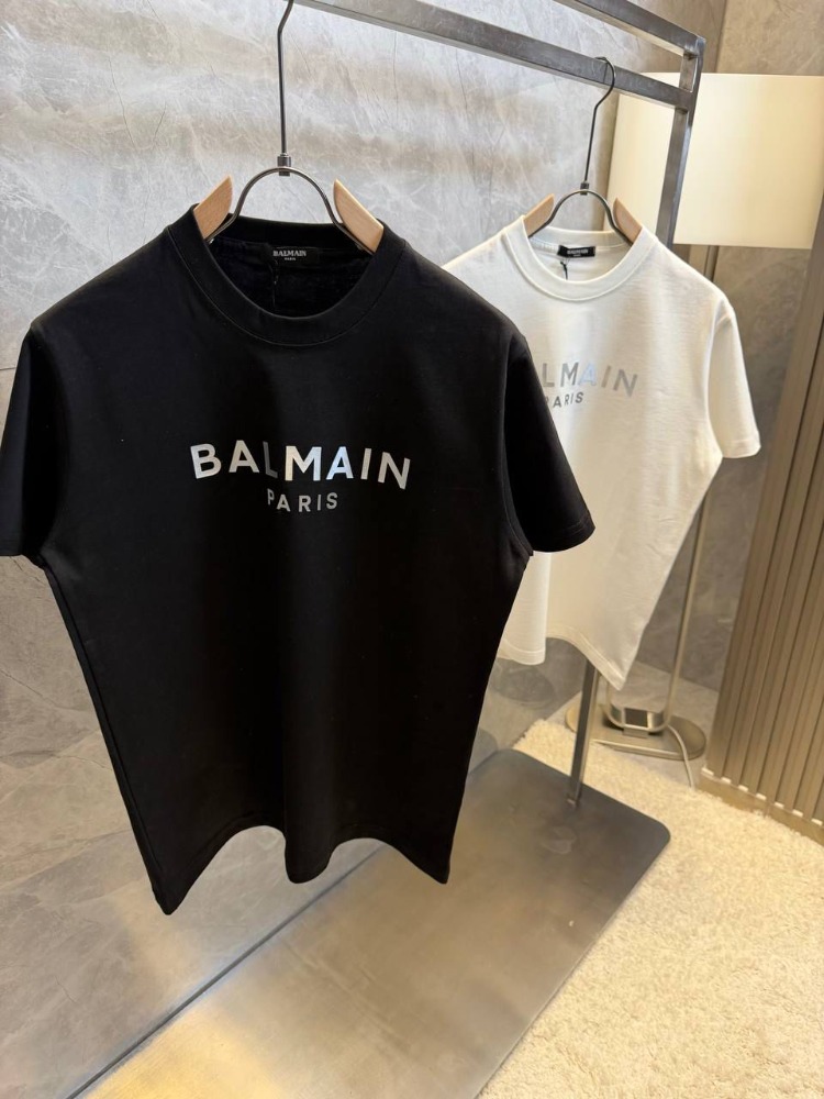 Balmain Logo Baskılı Unisex Tişört (Siyah / Beyaz)