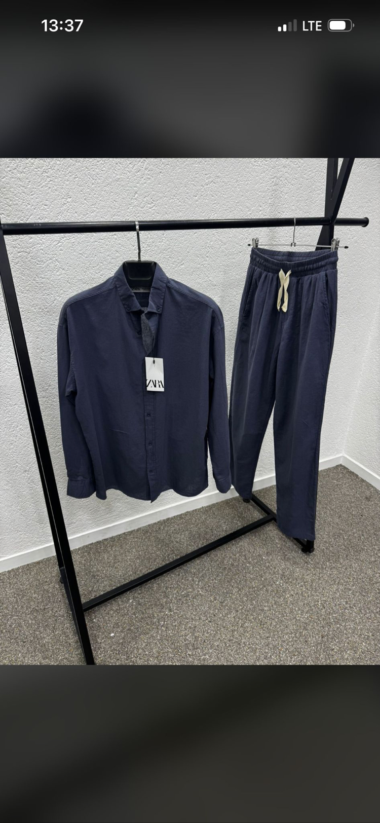 Zara Model Keten Gömlek & Pantolon Erkek Takım - Antra