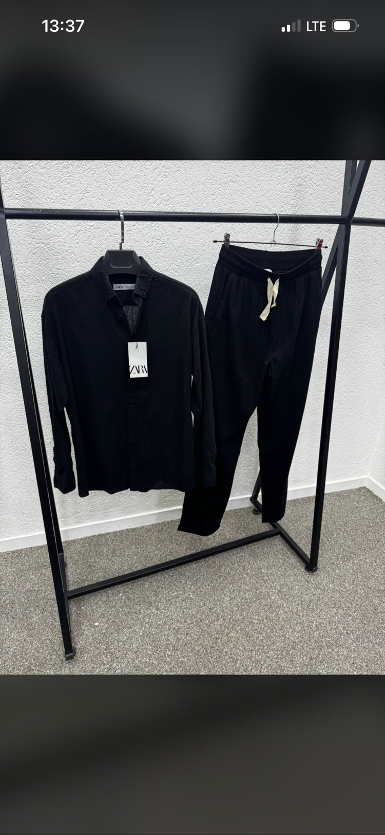 Zara Model Keten Gömlek & Pantolon Erkek Takım - Siyah