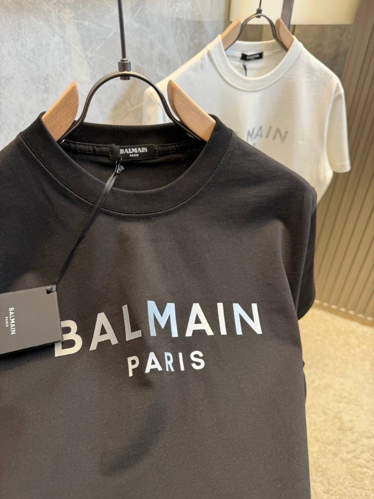 Balmain Logo Baskılı Unisex Tişört (Siyah / Beyaz)