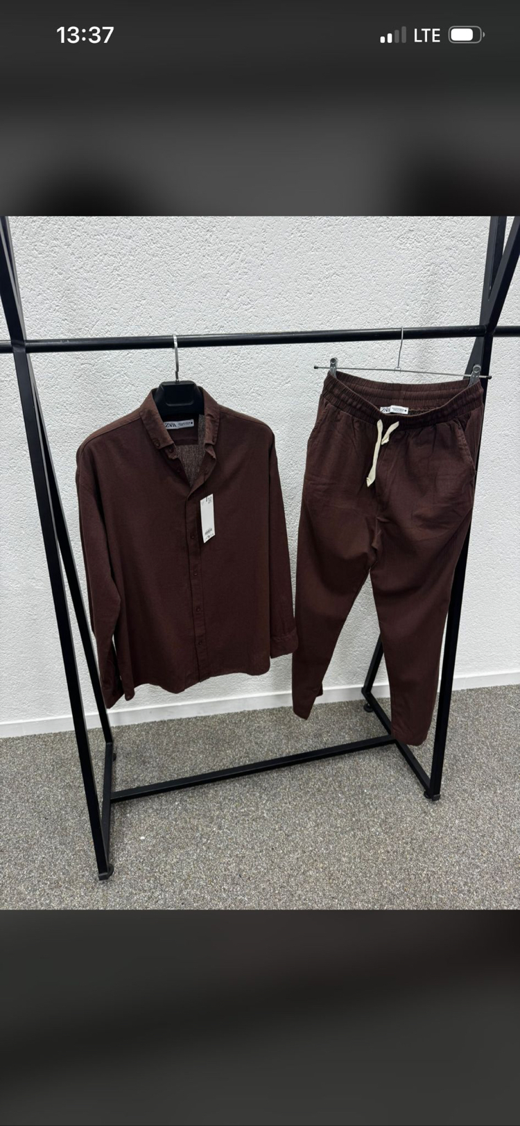 Zara Model Keten Gömlek & Pantolon Erkek Takım - Toprak