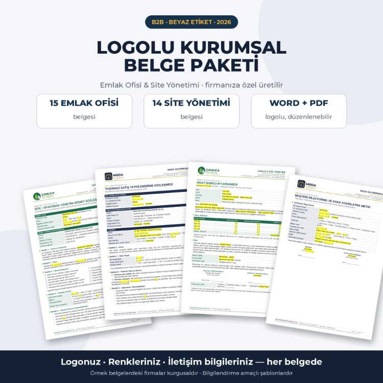 Logolu Kurumsal Belge Paketi – Emlak Ofisi & Site Yönetimi – Firmanıza Özel 29 Belge