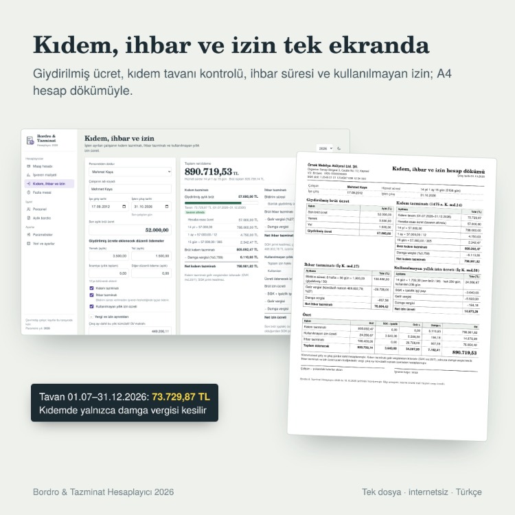 Bordro ve Kıdem Tazminatı Hesaplama Programı 2026 – İnternetsiz, Kurulumsuz