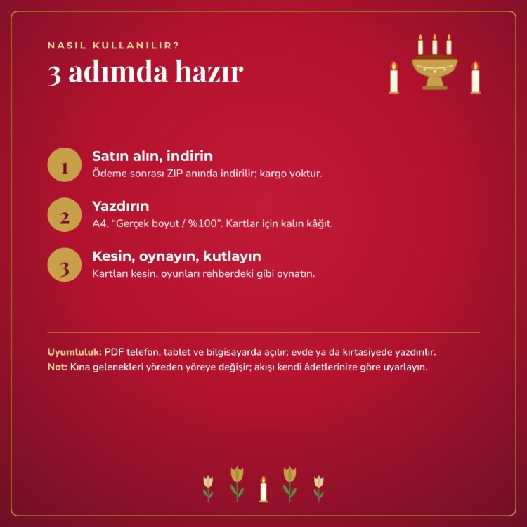 Kına Gecesi Oyun ve Planlama Paketi - Kına Bingo, Davetli, Bütçe, Yazdırılabilir PDF