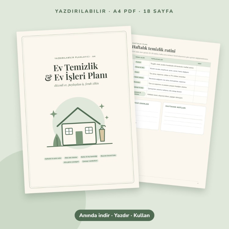 Ev Temizlik Planı Yazdırılabilir PDF | Haftalık Rutin, Bayram Temizliği