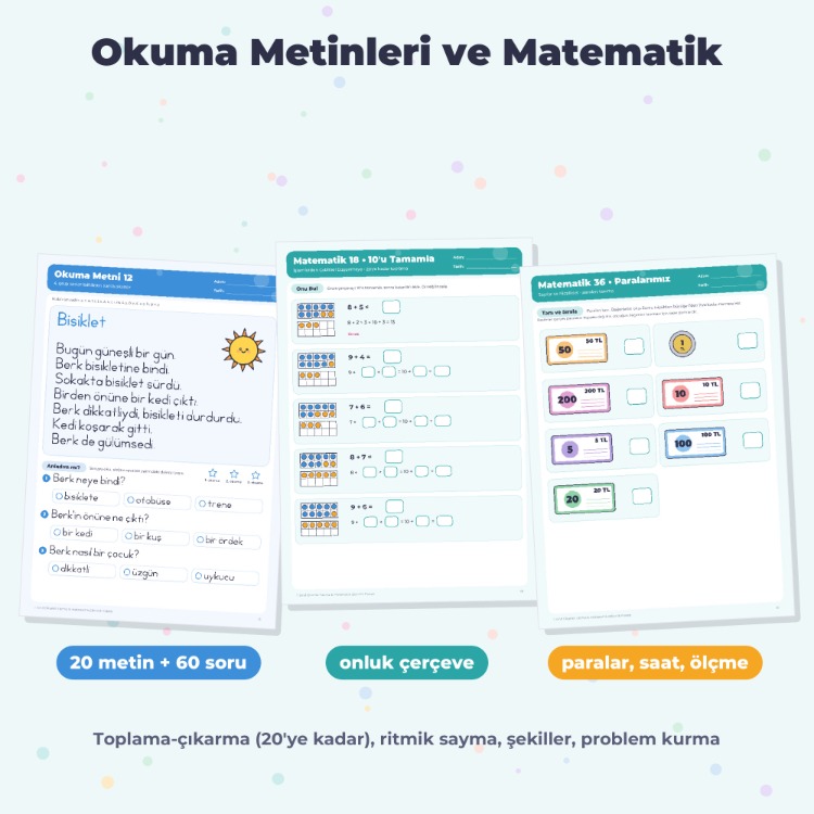 1. Sınıf Okuma Yazma & Matematik Etkinlik Paketi – Yeni Ses Sırası – 146 Sayfa PDF