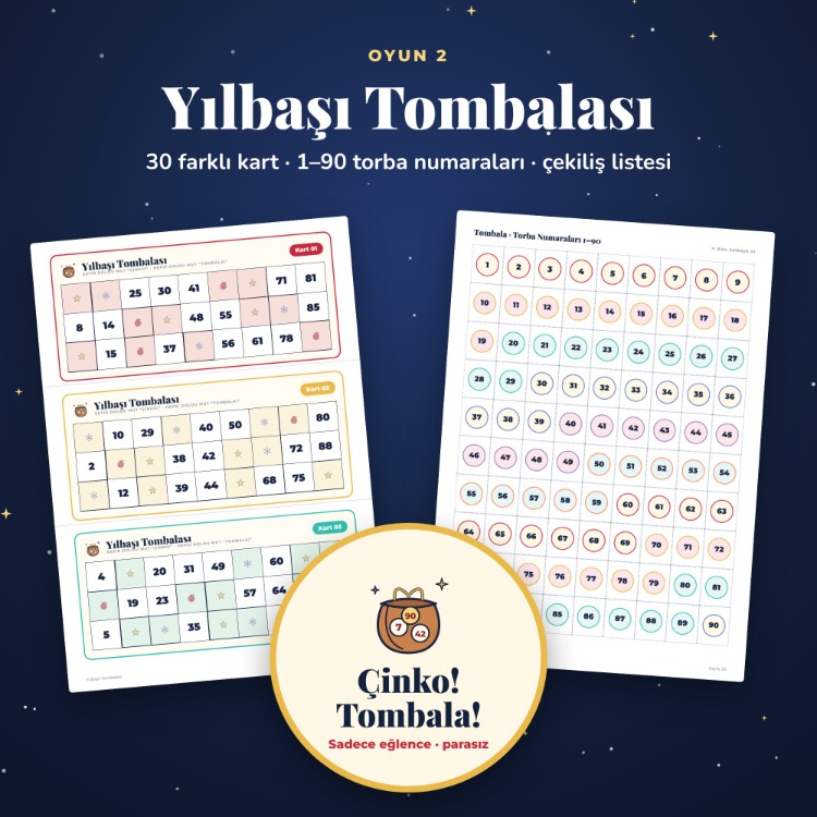 Yılbaşı Aile Oyunları – Tombala, Bilgi Yarışması, 8 Yazdırılabilir Oyun PDF