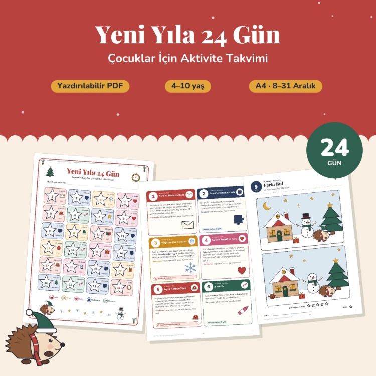 Yeni Yıla 24 Gün – Çocuklar İçin Aktivite Takvimi (Yazdırılabilir)