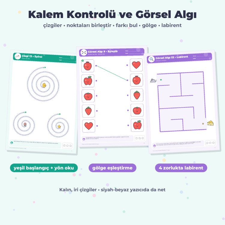 Okula Hazırlık Etkinlik Paketi 5–6 Yaş – Çizgi, Görsel Algı, Erken Matematik (125 s.)