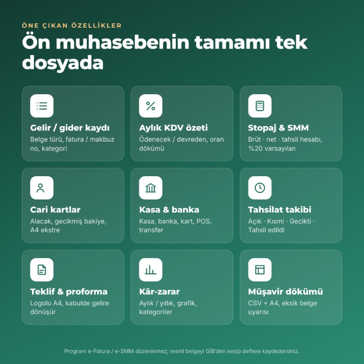 Ön Muhasebe Programı - Gelir Gider, KDV, Stopaj, Teklif | Abonelik Yok