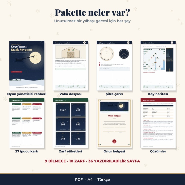 Yılbaşı Gecesi Kaçış Oyunu – Yetişkinler ve Gençler için Yazdırılabilir PDF