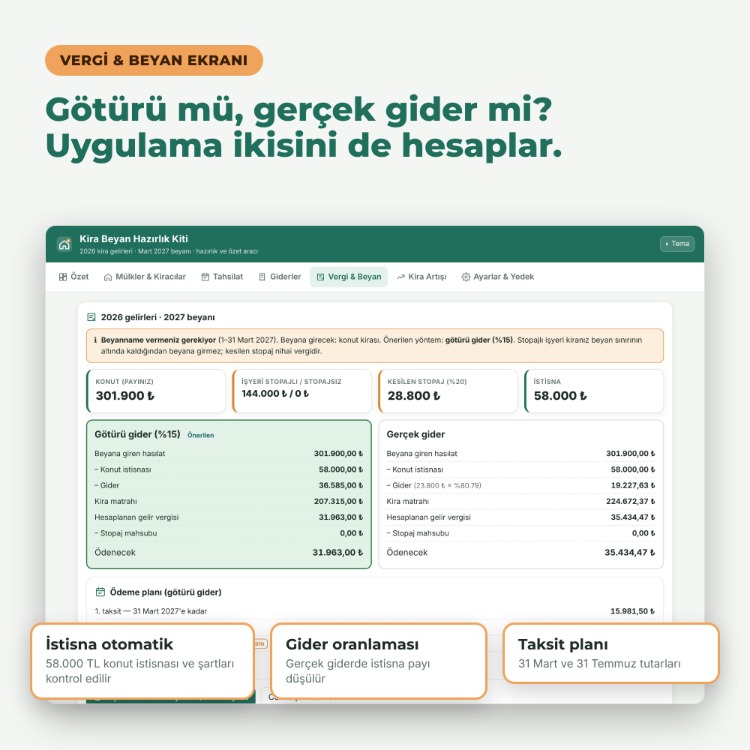 Kira Geliri Beyan Hazırlık & Kira Artış Kiti | 2026 Gelirleri Mart 2027 Beyanı