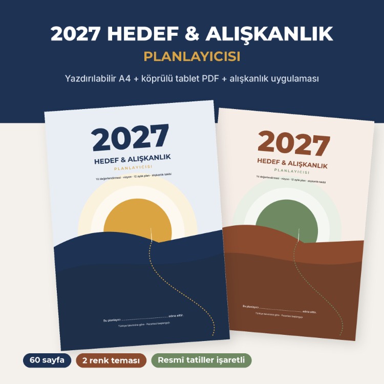 2027 Hedef & Alışkanlık Planlayıcısı | Türkçe PDF, Tablet PDF ve Uygulama