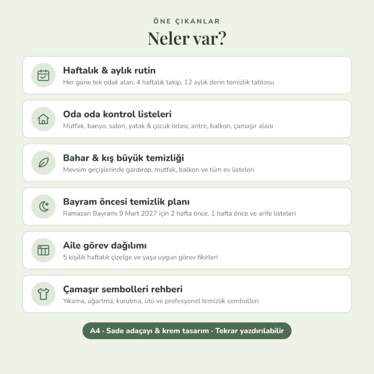 Ev Temizlik Planı Yazdırılabilir PDF | Haftalık Rutin, Bayram Temizliği