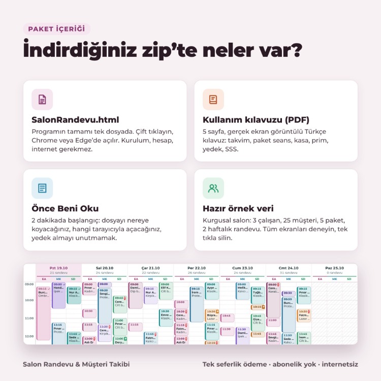 Kuaför & Güzellik Salonu Randevu Programı – Müşteri, Paket, Prim | Abonelik Yok
