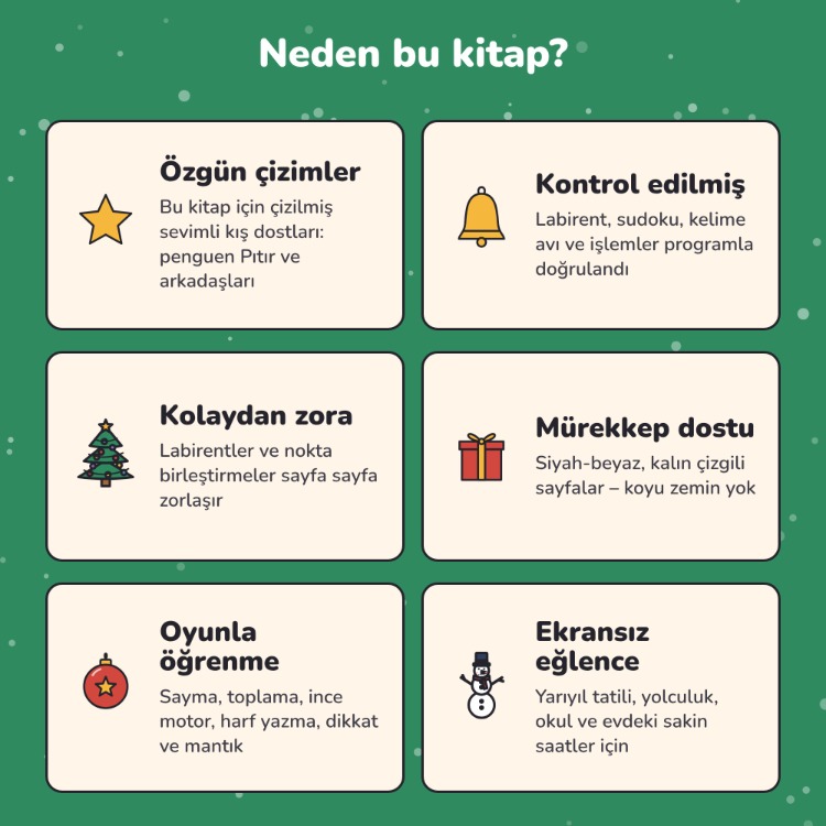 Kış ve Yılbaşı Etkinlik Kitabı – 60 Sayfa (4–8 Yaş)