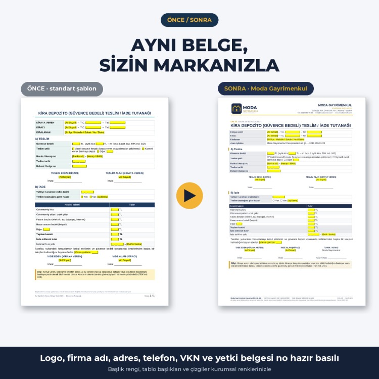 Logolu Kurumsal Belge Paketi – Emlak Ofisi & Site Yönetimi – Firmanıza Özel 29 Belge