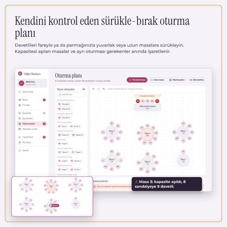 Düğün Planlayıcı – Bütçe, Davetli Listesi, LCV ve Oturma Planı