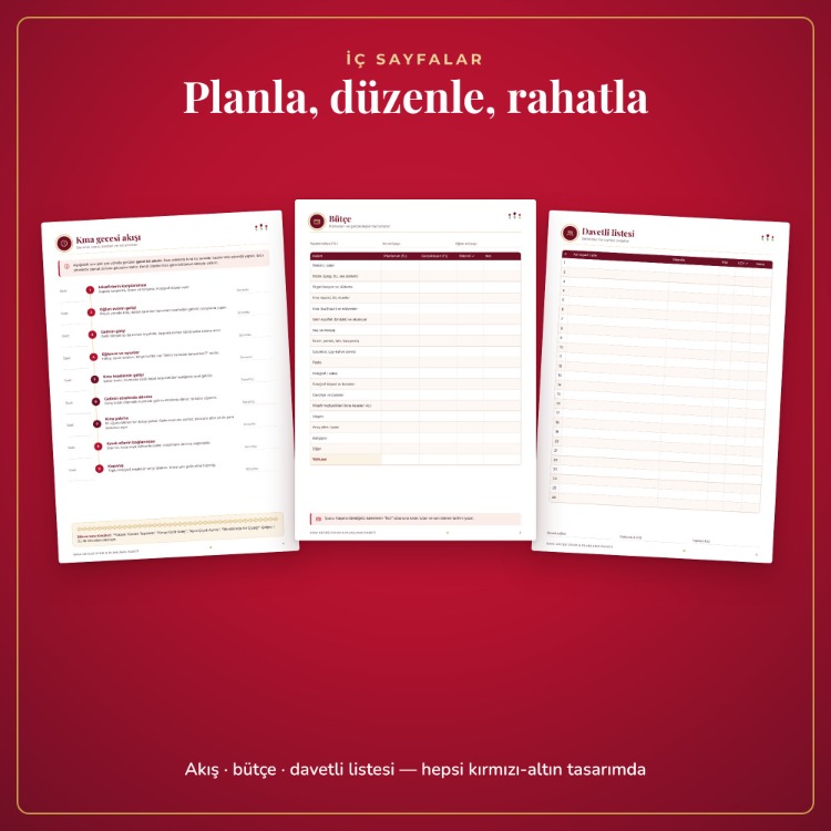 Kına Gecesi Oyun ve Planlama Paketi - Kına Bingo, Davetli, Bütçe, Yazdırılabilir PDF