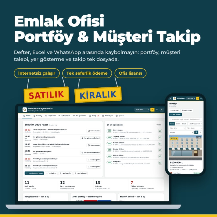 Emlak Ofisi Programı – Portföy, Müşteri, Yer Gösterme Takibi (İnternetsiz)