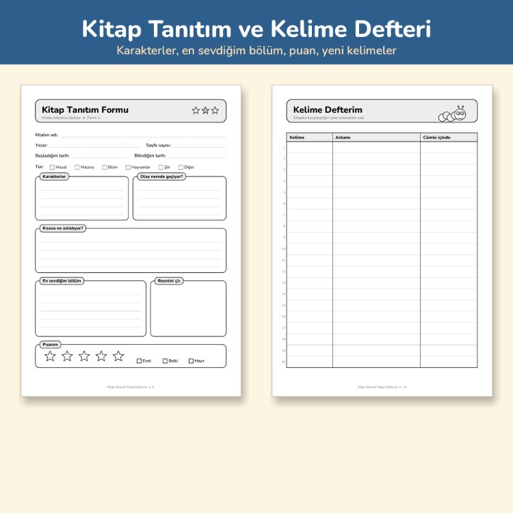 Çocuk Kitap Okuma Takip Defteri 7-12 Yaş | Yarıyıl Tatili Okuma Ödevi PDF