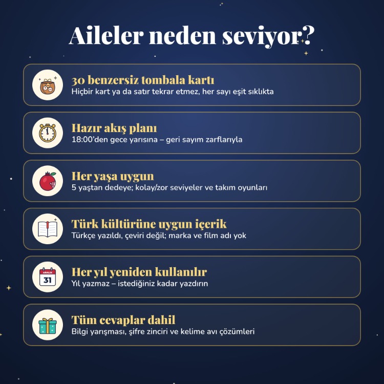 Yılbaşı Aile Oyunları – Tombala, Bilgi Yarışması, 8 Yazdırılabilir Oyun PDF