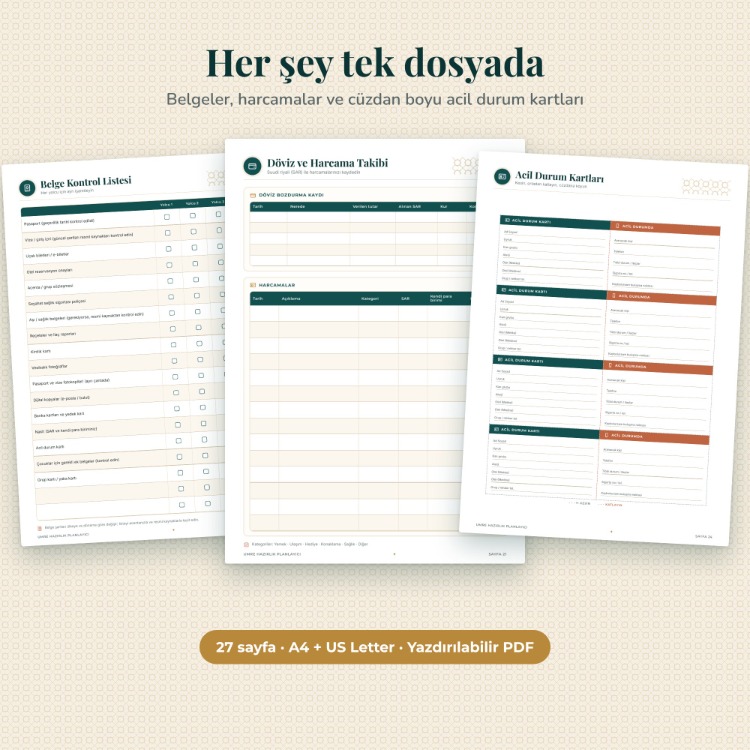Umre Hazırlık Planlayıcı | 27 Sayfa PDF + Offline Yardımcı | Bagaj, Belge, Harcama