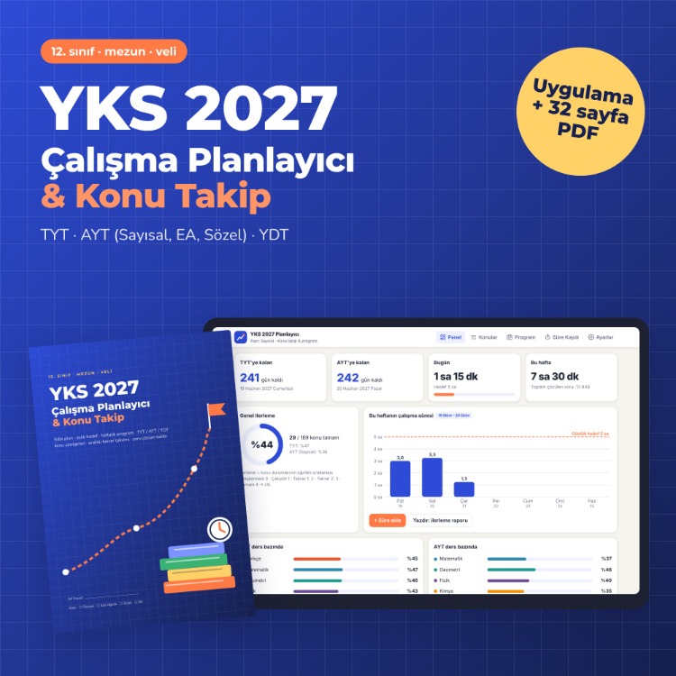 YKS 2027 Çalışma Planlayıcı & Konu Takip – Offline Uygulama + PDF