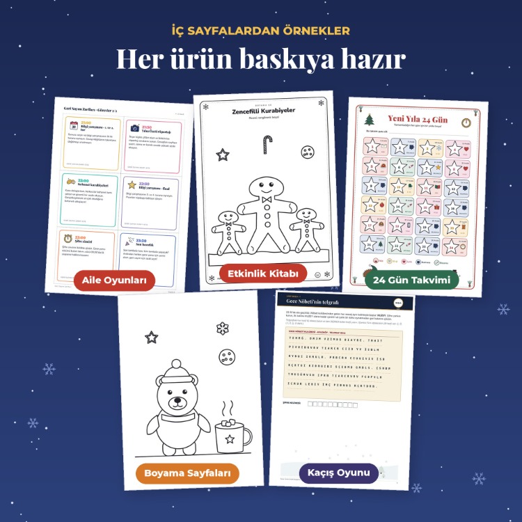 Yılbaşı Mega Paketi – 5 ürün bir arada, 229 sayfa oyun ve etkinlik PDF