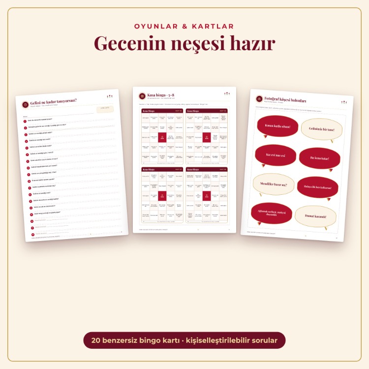 Kına Gecesi Oyun ve Planlama Paketi - Kına Bingo, Davetli, Bütçe, Yazdırılabilir PDF