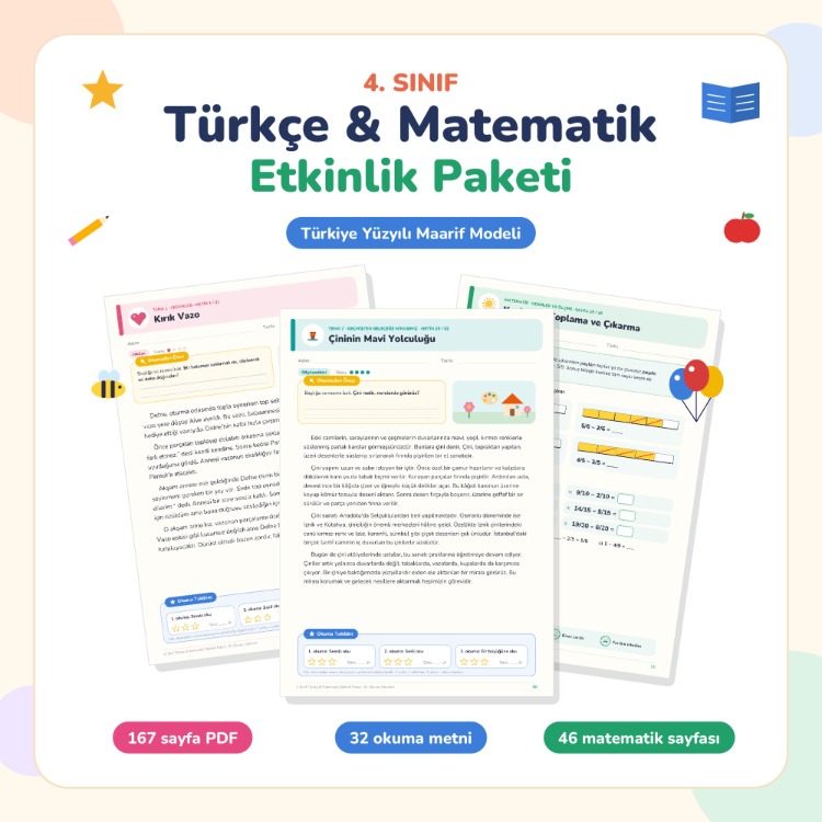 4. Sınıf Türkçe & Matematik Etkinlik Paketi (167 Sayfa PDF)