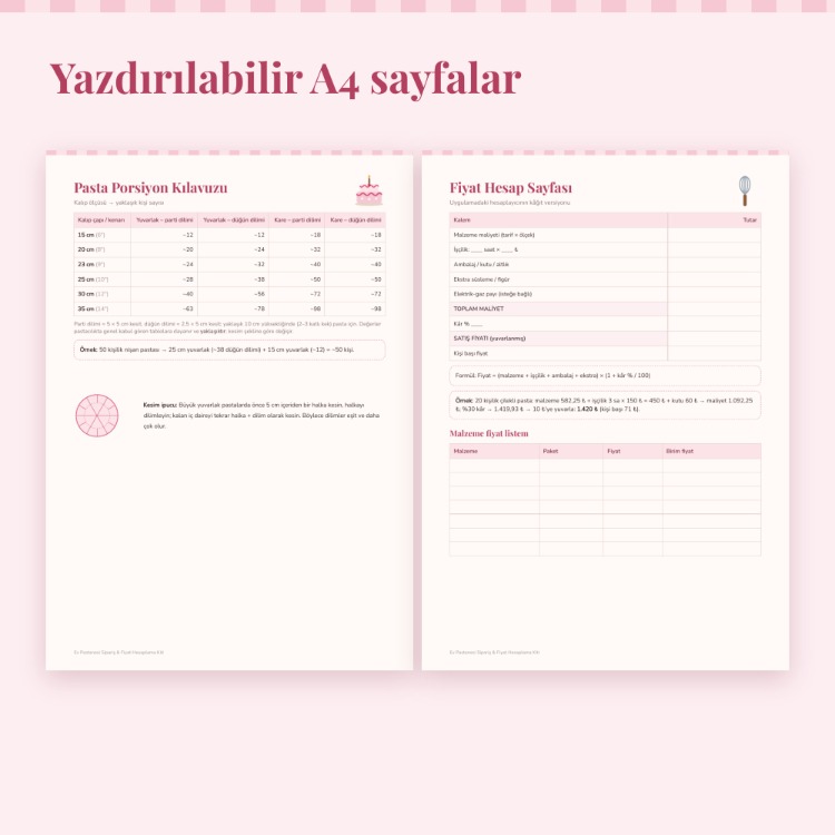 Ev Pastanesi Sipariş Formu ve Pasta Fiyat Hesaplama Kiti | Dijital