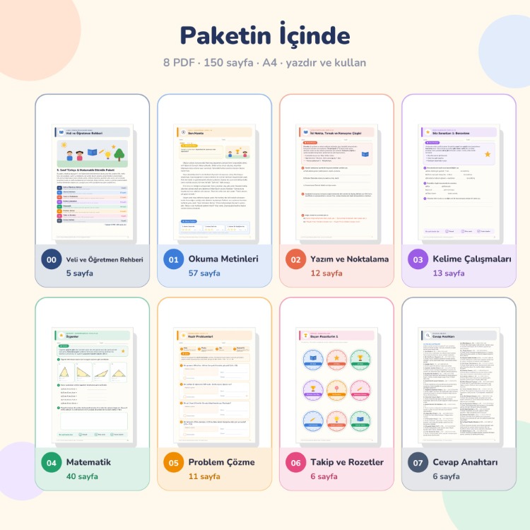 5. Sınıf Türkçe & Matematik Etkinlik Paketi (150 Sayfa PDF)