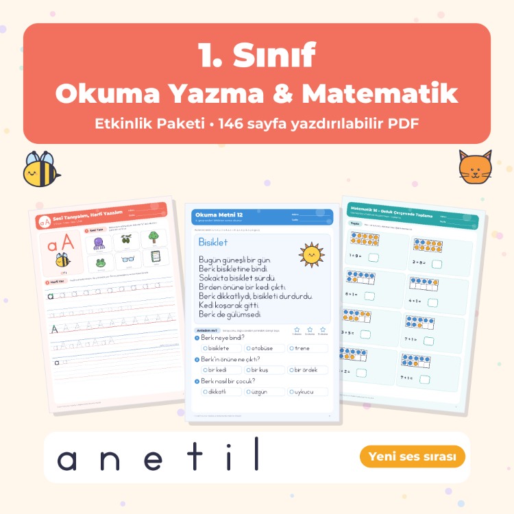 1. Sınıf Okuma Yazma & Matematik Etkinlik Paketi – Yeni Ses Sırası – 146 Sayfa PDF