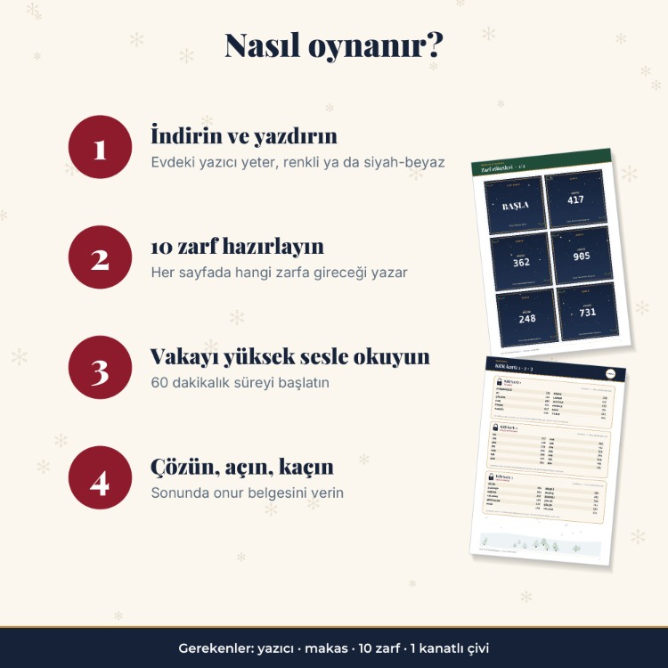 Yılbaşı Gecesi Kaçış Oyunu – Yetişkinler ve Gençler için Yazdırılabilir PDF