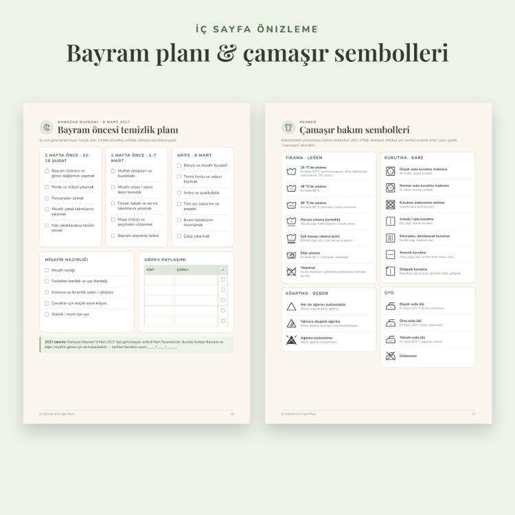 Ev Temizlik Planı Yazdırılabilir PDF | Haftalık Rutin, Bayram Temizliği