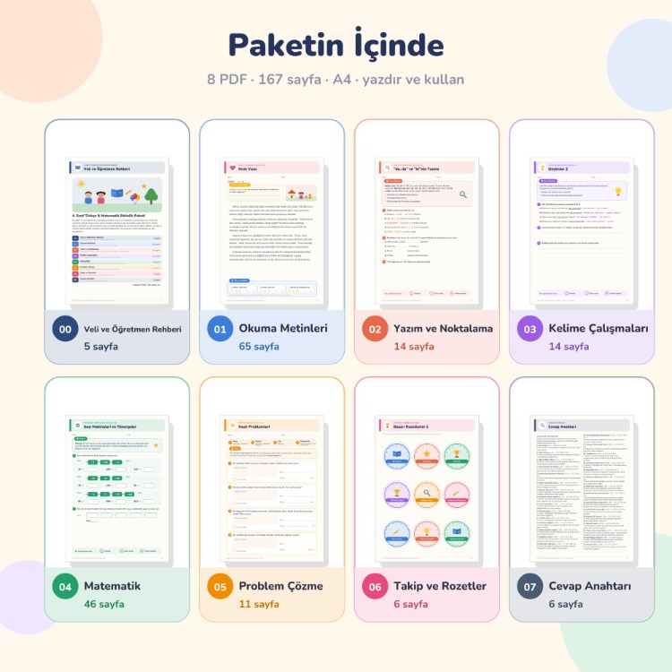 4. Sınıf Türkçe & Matematik Etkinlik Paketi (167 Sayfa PDF)