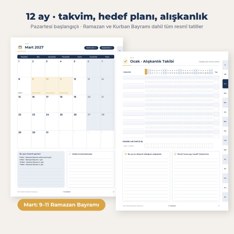 2027 Hedef & Alışkanlık Planlayıcısı | Türkçe PDF, Tablet PDF ve Uygulama