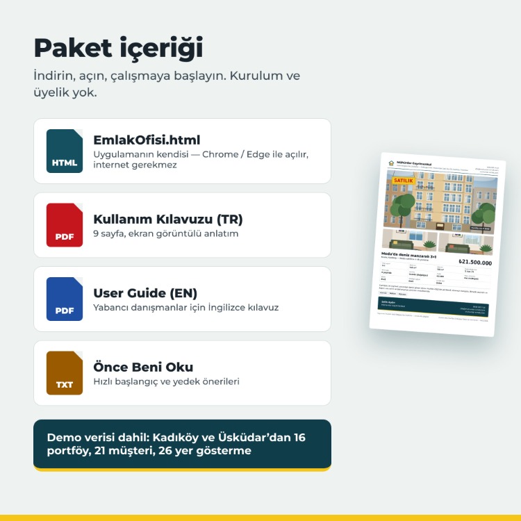 Emlak Ofisi Programı – Portföy, Müşteri, Yer Gösterme Takibi (İnternetsiz)