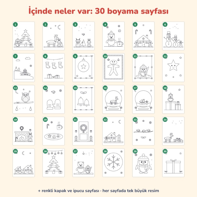 Yılbaşı Boyama Sayfaları – 30 Sayfa (3–8 Yaş) PDF