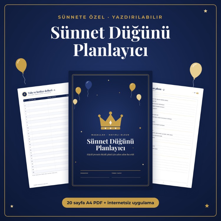 Sünnet Düğünü Planlayıcı - Yazdırılabilir PDF + Davetli, Bütçe, Takı Takibi