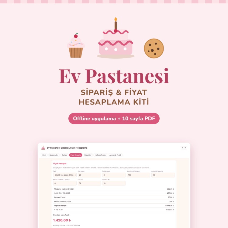 Ev Pastanesi Sipariş Formu ve Pasta Fiyat Hesaplama Kiti | Dijital