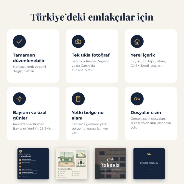 Emlakçı Sosyal Medya Şablon Paketi – 60 Düzenlenebilir Instagram Gönderi ve Hikâye