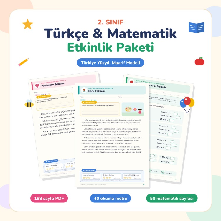 2. Sınıf Türkçe & Matematik Etkinlik Paketi (188 Sayfa PDF)