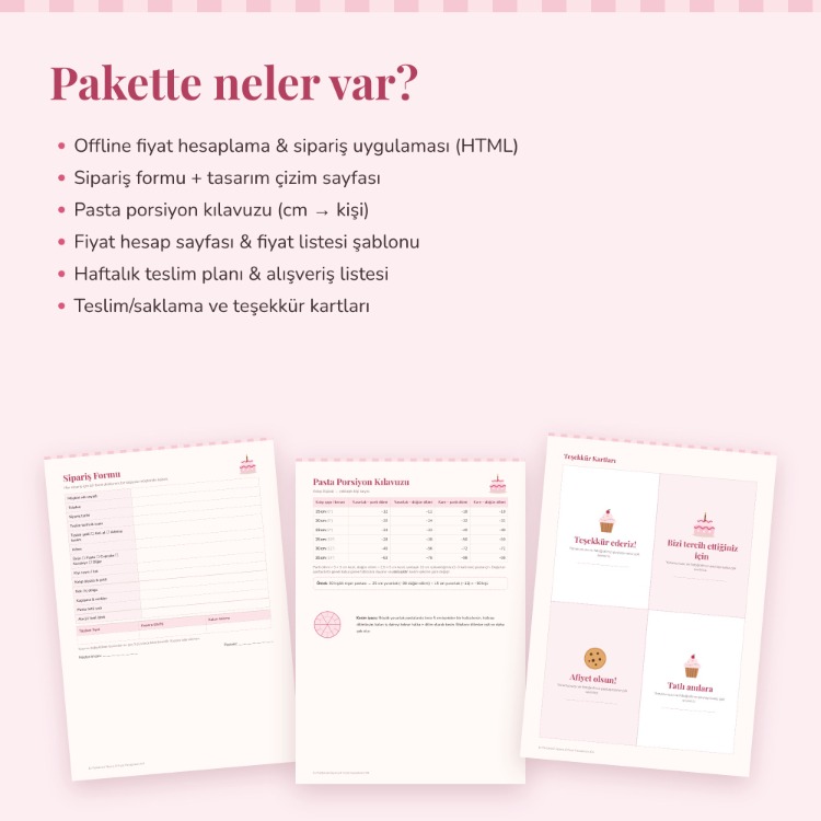 Ev Pastanesi Sipariş Formu ve Pasta Fiyat Hesaplama Kiti | Dijital