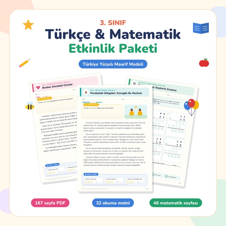 3. Sınıf Türkçe & Matematik Etkinlik Paketi (167 Sayfa PDF)