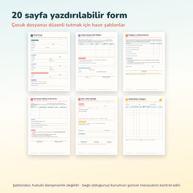 Kreş & Anaokulu Yönetim Kiti | Yoklama, Ücret Takibi, Veli Bülteni, 20 Form