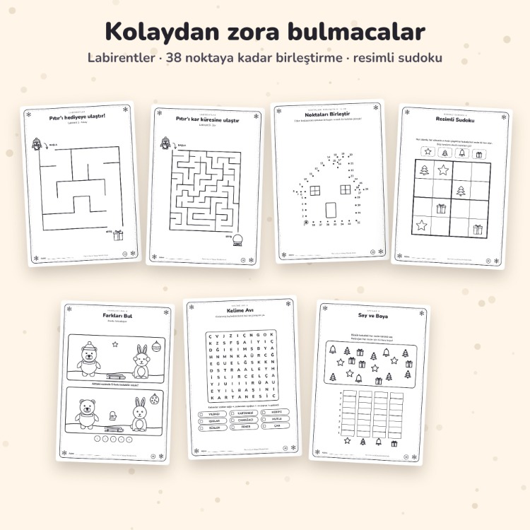 Kış ve Yılbaşı Etkinlik Kitabı – 60 Sayfa (4–8 Yaş)